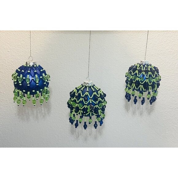 3 Seahawks Christmas Ornaments Bulbs Balls Beaded Net Beads Cover Fan #12 - Picture 3 of 12